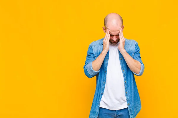 Bald Man Looking Stressed Frustrated Working Pressure Headache Troubled Problems — Stock Photo, Image