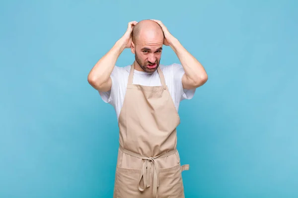 Uomo Calvo Sentirsi Frustrato Infastidito Malato Stanco Del Fallimento Stufo — Foto Stock