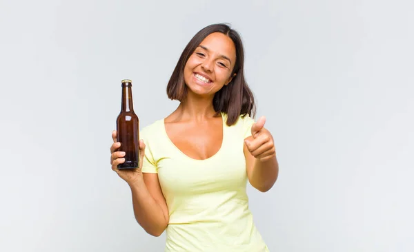 Young Hispanic Woman Feeling Proud Carefree Confident Happy Smiling Positively — Stock Photo, Image