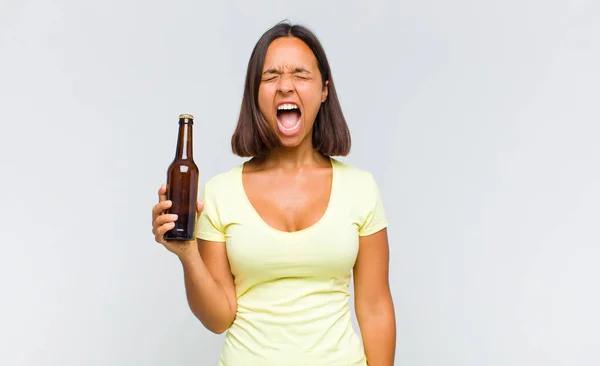 Young Hispanic Woman Shouting Aggressively Looking Very Angry Frustrated Outraged — Stock Photo, Image