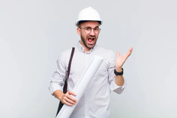 Young Bald Man Feeling Happy Excited Surprised Shocked Smiling Astonished — Stock Photo, Image