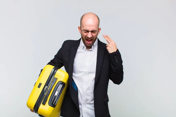 Ung Skallig Man Ser Olycklig Och Stressad Självmord Gest Gör — Stockfoto