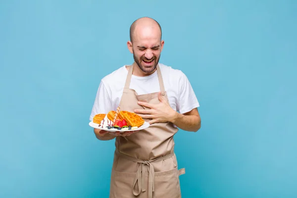 Young Baker Man Waffles — Stok fotoğraf