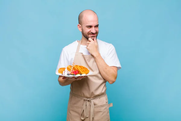 Young Baker Man Waffles — Stok fotoğraf