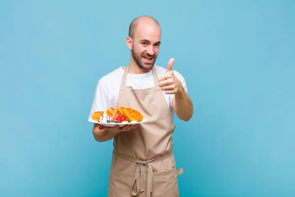 Young Baker Man Waffles — Stok fotoğraf