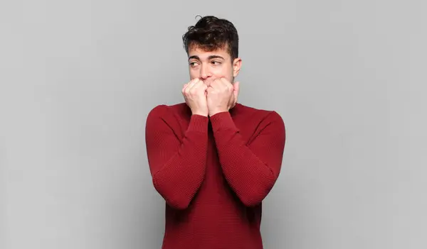 Young Man Looking Worried Anxious Stressed Afraid Biting Fingernails Looking — Stock Photo, Image