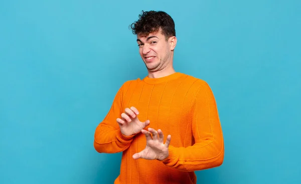 Young Man Feeling Disgusted Nauseous Backing Away Something Nasty Smelly — Stock Photo, Image