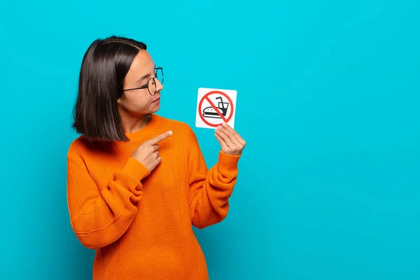 Young Latin Woman Food Drinkk Concept — Stock Photo, Image