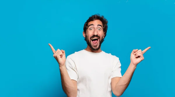 Young Bearded Crazy Man Copy Space — Stock Photo, Image