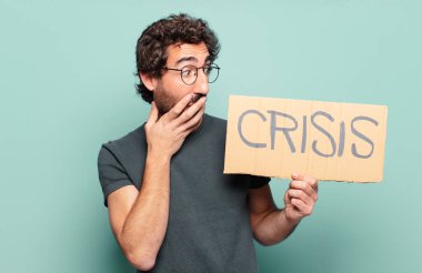 Genç sakallı adam. kriz kavramı