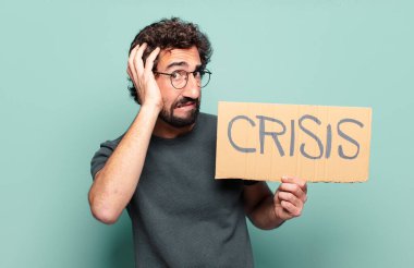 Genç sakallı adam. kriz kavramı