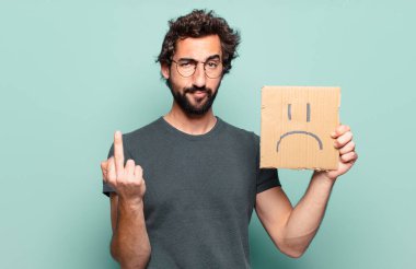 Genç sakallı adam üzgün konsept