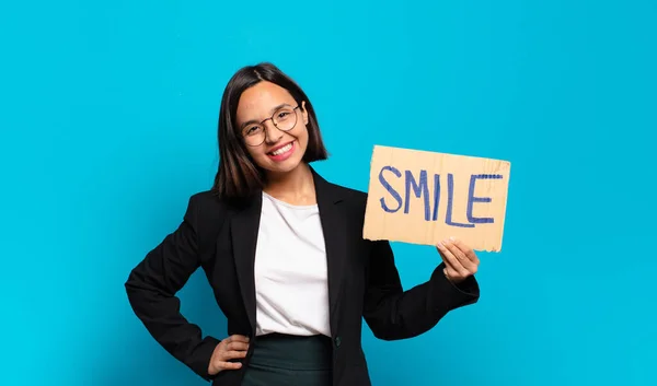Молода Красива Бізнес Леді Концепцією Посмішки Банер — стокове фото