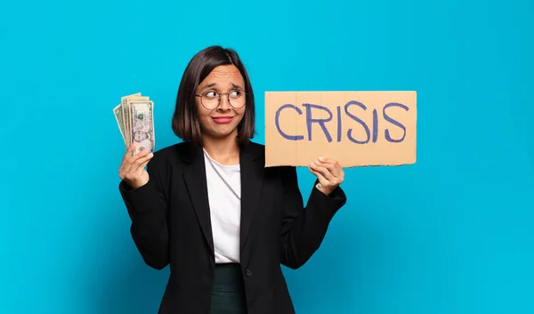 Junge Hübsche Geschäftsfrau Krisenkonzept — Stockfoto