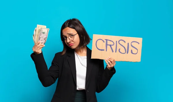 Junge Hübsche Geschäftsfrau Krisenkonzept — Stockfoto