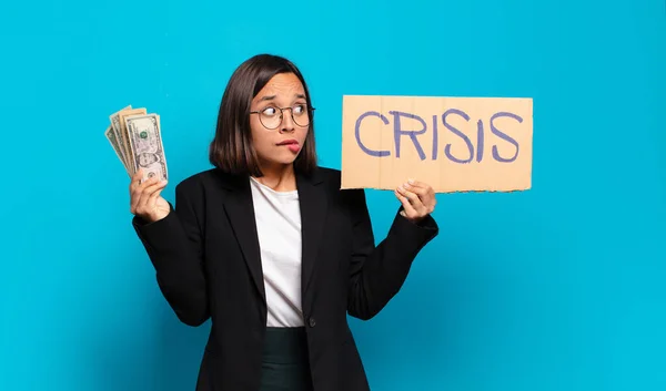 Junge Hübsche Geschäftsfrau Krisenkonzept — Stockfoto