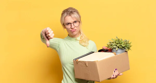 Blonde Woman Feeling Cross Angry Annoyed Disappointed Displeased Showing Thumbs — Stock Photo, Image