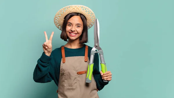 Uma Jovem Mulher Bonita Conceito Agricultor — Fotografia de Stock