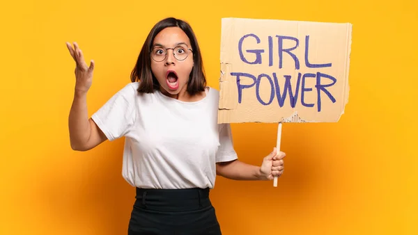 Young Pretty Woman Girl Power Concept — Stock Photo, Image