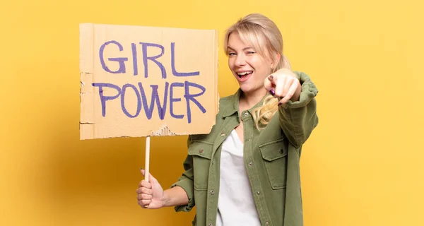 Blonde Pretty Woman Girl Power Concept — Stock Photo, Image