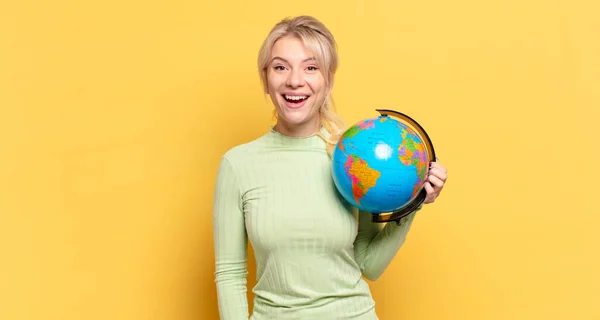 Blonde Woman Looking Happy Pleasantly Surprised Excited Fascinated Shocked Expression — Stock Photo, Image