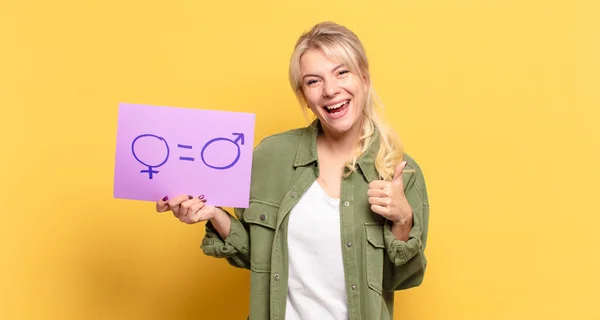 Blonde Pretty Woman Gender Equality Concept — Stock Photo, Image