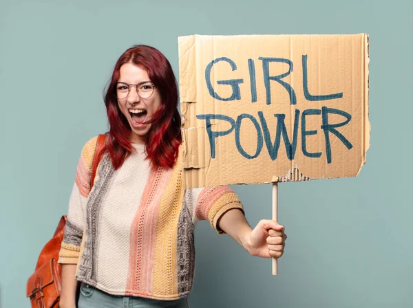 Hübsche Studentische Aktivistin Girl Power Konzept — Stockfoto