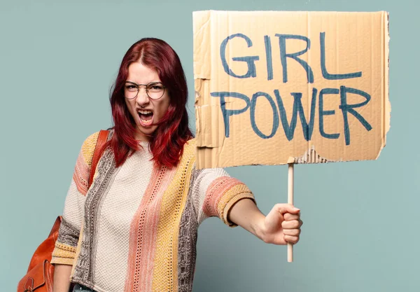 Pretty Student Woman Activist Girl Power Concept — Stock Photo, Image