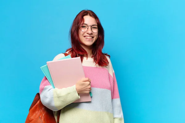 Pretty Student Woman Blue Background — Stock Photo, Image