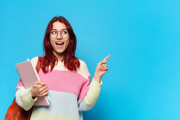 Pretty Student Woman Blue Background — Stock Photo, Image