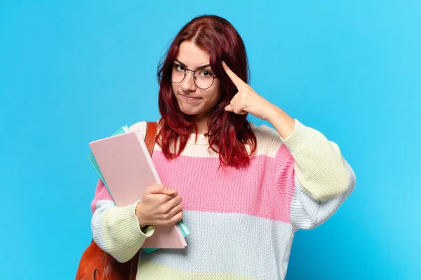 Pretty Student Woman Blue Background — Stock Photo, Image