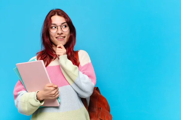 Pretty Student Woman Blue Background — Stock Photo, Image