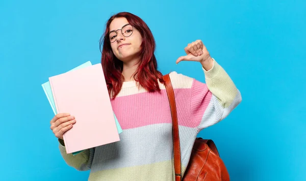 Pretty Student Woman Blue Background — Stock Photo, Image