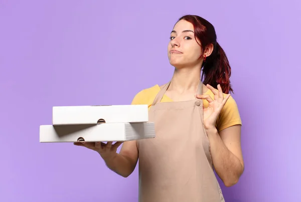 Jolie Femme Avec Des Boîtes Restauration Rapide Emporter — Photo