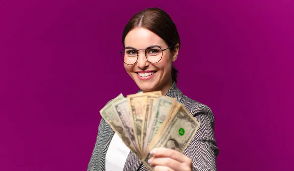 Mladá Hezká Žena Dolarovými Bankovkami — Stock fotografie