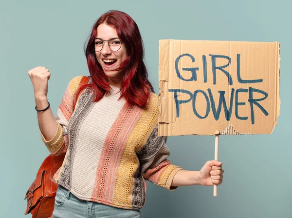 Pretty Student Woman Activist Girl Power Concept — Stock Photo, Image