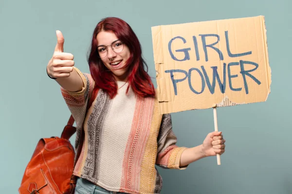 Pretty Student Woman Activist Girl Power Concept — Stock Photo, Image