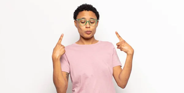 Afro Young Black Woman Bad Attitude Looking Proud Aggressive Pointing — Stock Photo, Image