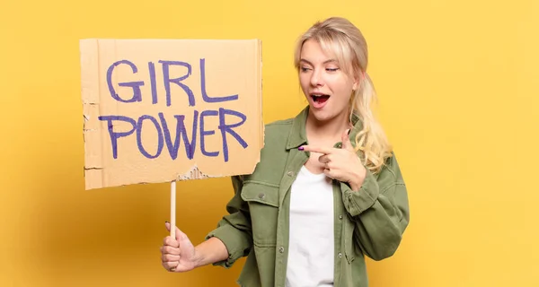 Blonde Pretty Woman Girl Power Concept — Stock Photo, Image