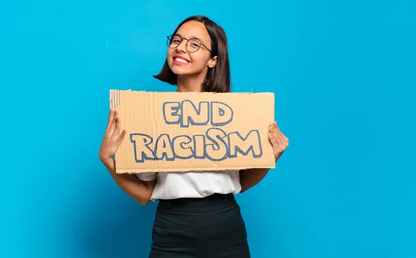 Young Pretty Woman End Racism Concept — Stock Photo, Image