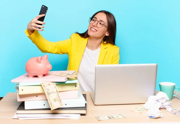 Tty Businesswoman Sitting Her Desk Working Laptop — Stock Photo, Image