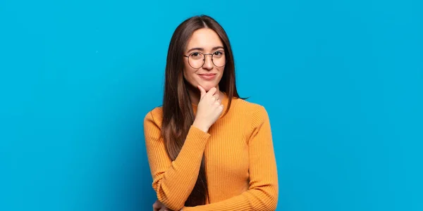 Young Pretty Casual Woman Looking Serious Confused Uncertain Thoughtful Doubting — Stock Photo, Image