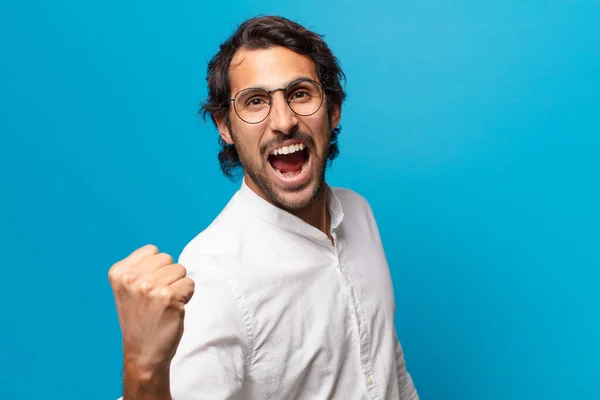 Young Handsome Indian Man Celebrating Triumph Expression — Stock Photo, Image