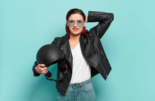 Young Attractive Red Hair Woman Feeling Stressed Worried Anxious Scared — Stock Photo, Image