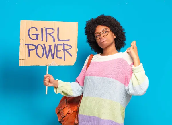 Junge Hübsche Afro Frau Mädchen Power Konzept — Stockfoto