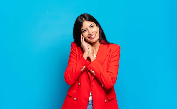 Young Hispanic Businesswoman Feeling Love Looking Cute Adorable Happy Smiling — Stock Photo, Image