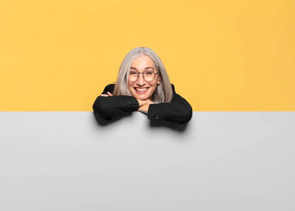 Pretty Senior Gray Hair Businesswoman Copy Space Place Your Concept — Stock Photo, Image