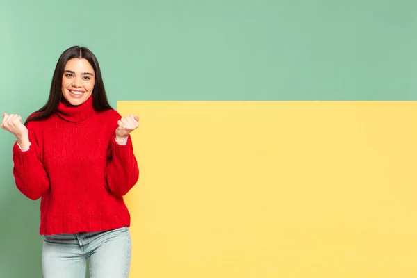 Young Pretty Woman Looking Extremely Happy Surprised Celebrating Success Shouting — Stockfoto