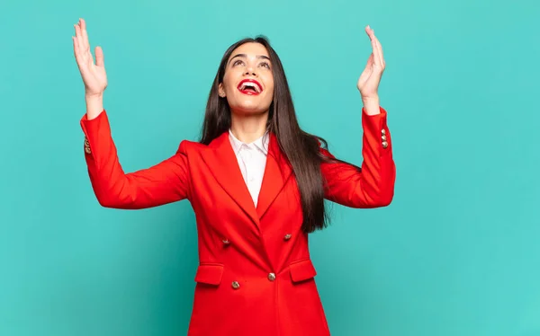 Young Pretty Woman Feeling Happy Amazed Lucky Surprised Celebrating Victory — Stock Photo, Image