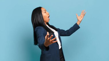 young black woman performing opera or singing at a concert or show, feeling romantic, artistic and passionate. business concept